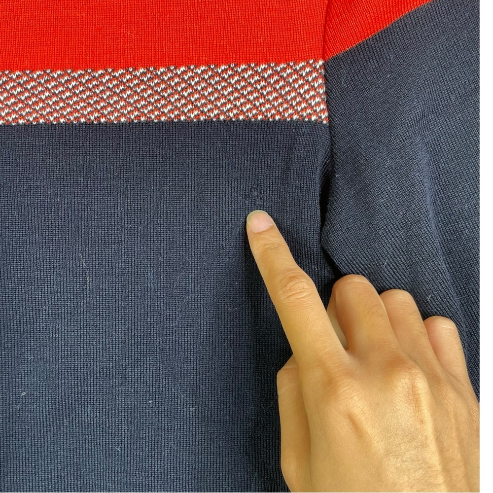 Saint James L' Atelier 100% Wool Color Block Navy Blue Red Women Sweater Size 6 - Picture 15 of 16